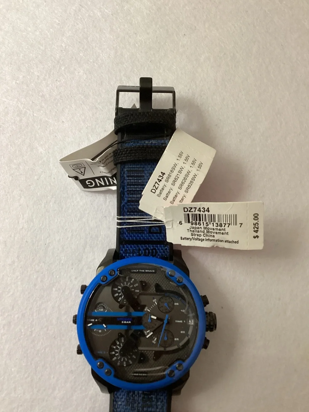 Diesel Mr Daddy 2.0 Three-Hand Blue Silicone Strap Buckle Watch, 57mm DZ7434